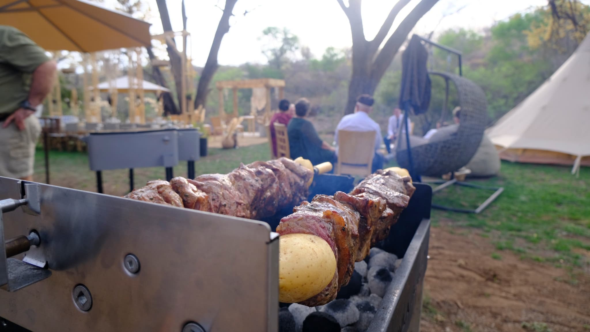 Spit braai rotisserie at a bush event